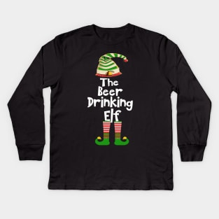 The Beer Drinking Elf Family Matching Group Christmas Gift Funny Kids Long Sleeve T-Shirt